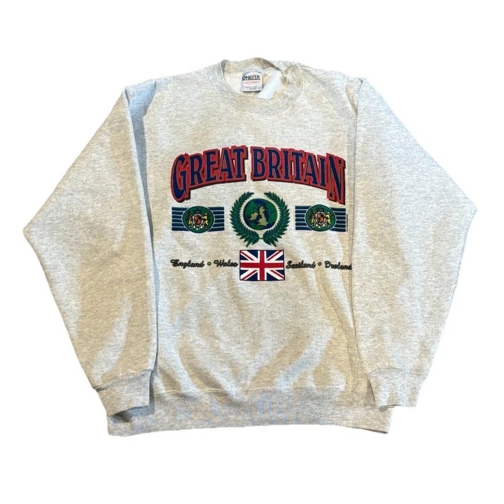 Vintage Great Britain United Kingdom Crewneck Mens L Gray Pullover Sweatshirt